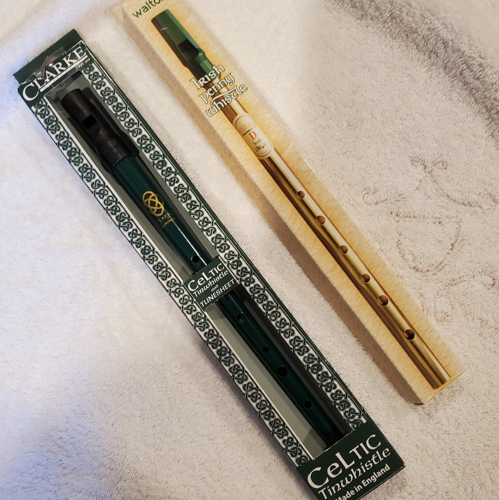 Clarke Green tin whistle & Walton's Irish penny whistle